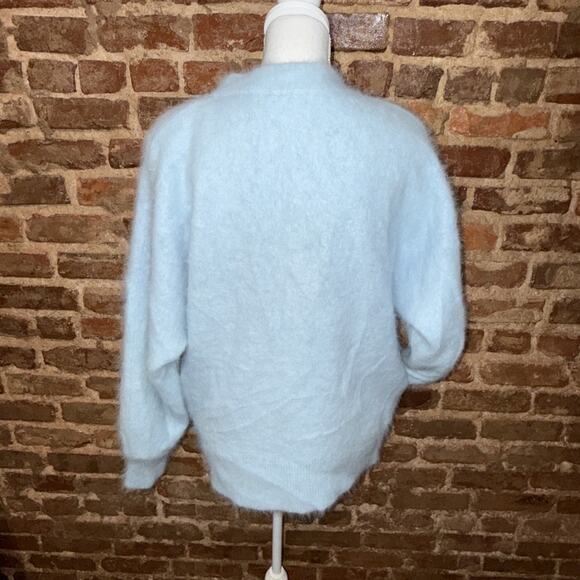 RARE Connie A Lee Blue Fluffy Fuzzy Vintage Angora Cardigan Sweater XL Pockets - Picture 4 of 10